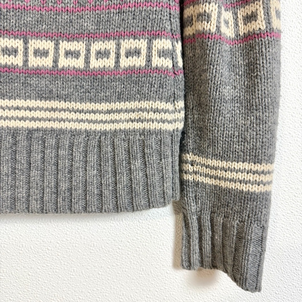 TNA 100% Lambswool Deer Fair Isle Zip Cardigan Sweater Medium Grey Nordic Cabin - Picture 15 of 15